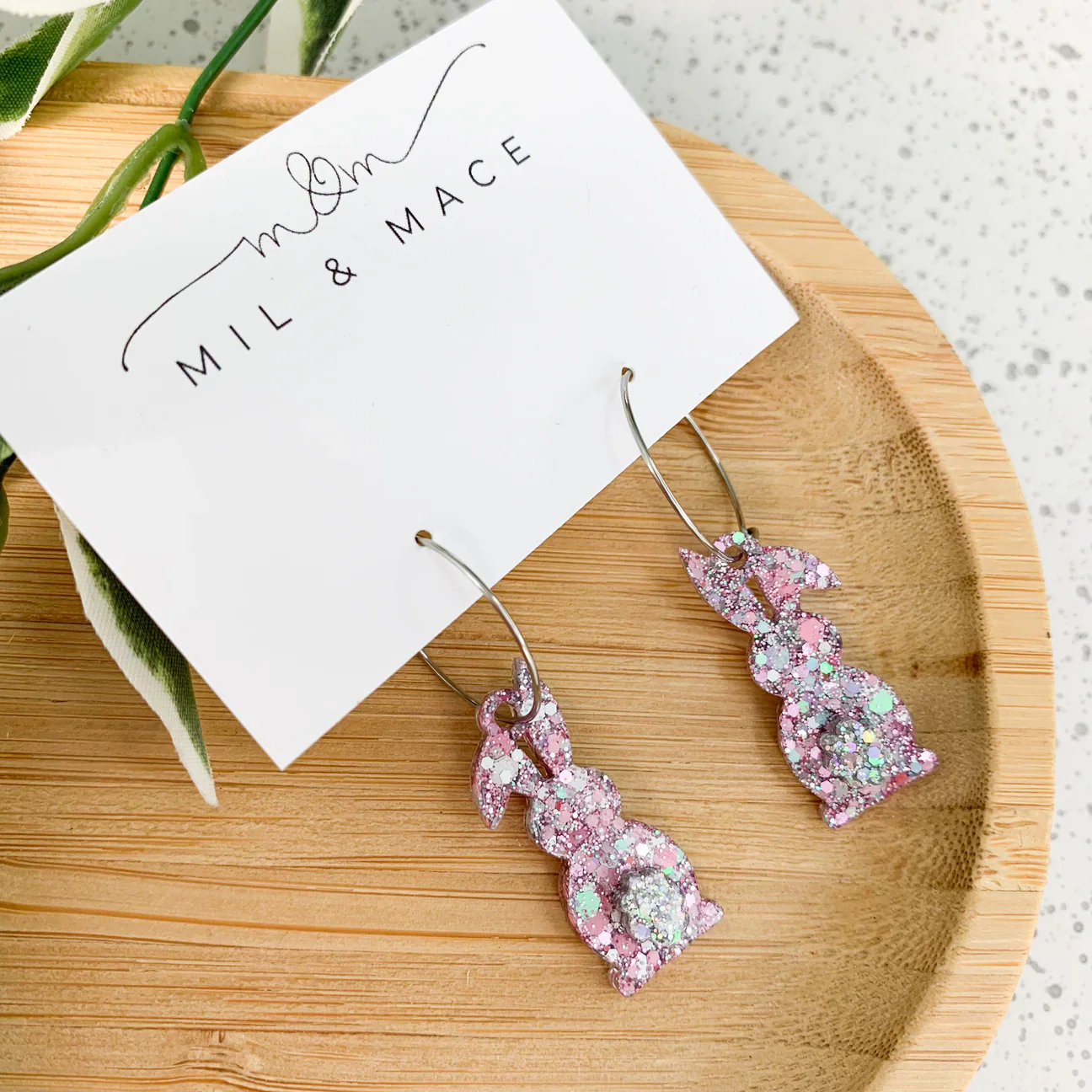 Easter Cotton Candy Small Cotton Tail Resin Bunny Hoop Dangle Earrings
