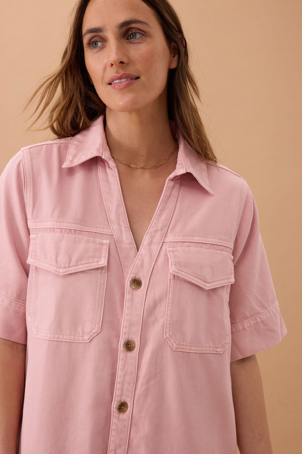 Sammy Relaxed Shirt Dress - Washed Pink - Image 3