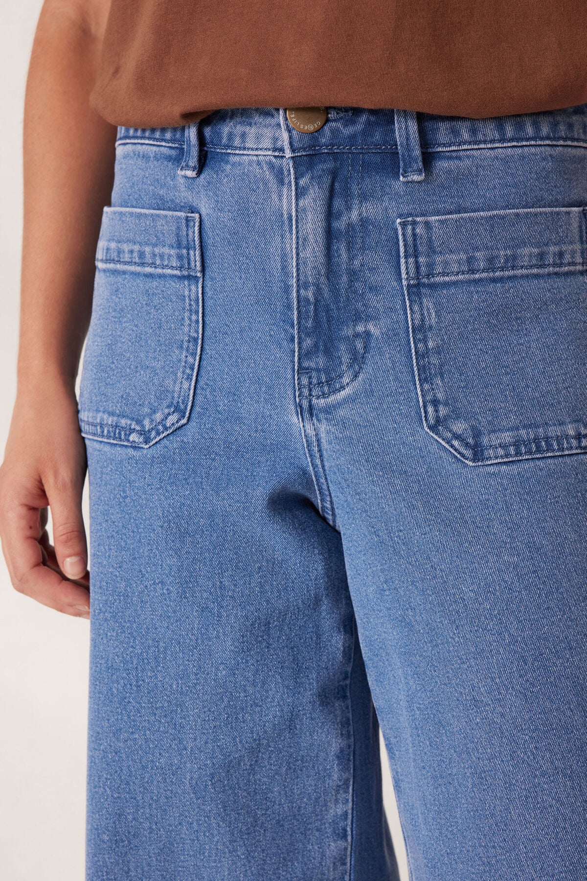 Wide Leg Patch Pocket Jean - Washed Indigo - Image 5